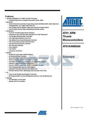 AT91SAM9260_09 datasheet - AT91 ARM Thumb Microcontrollers