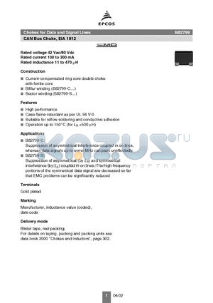 B82799C0104N001 datasheet - Chokes for Data and Signal Lines