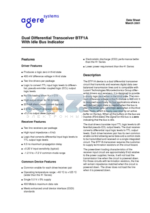 BTF1A datasheet - Dual Differential Transceiver BTF1A With Idle Bus Indicator