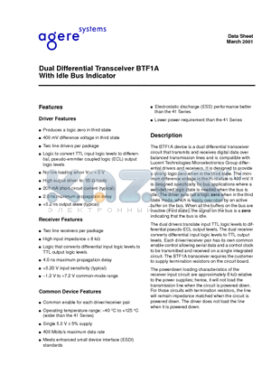 BTF1A16G datasheet - Dual Differential Transceiver BTF1A With Idle Bus Indicator