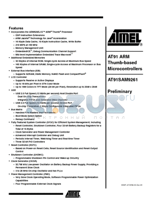 AT91SAM9261 datasheet - ARM926EJ-S BASED MICROCONTROLLER