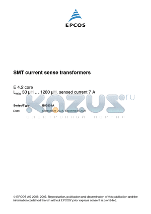 B82801A0743A030 datasheet - SMT current sense transformers