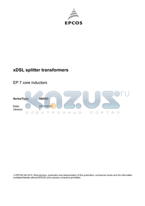 B82803A0105A007 datasheet - xDSL splitter transformers EP 7 core inductors