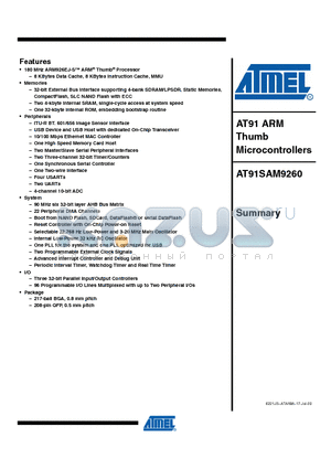 AT91SAM9260B-CU datasheet - AT91 ARM Thumb Microcontrollers