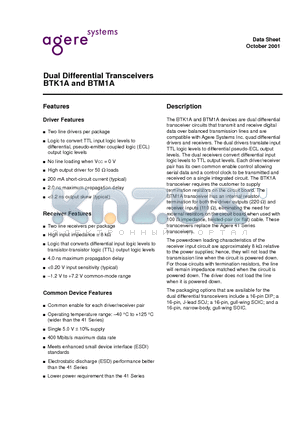 BTK1A datasheet - Dual Differential Transceivers BTK1A and BTM1A
