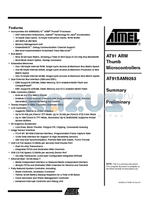 AT91SAM9263 datasheet - AT91 ARM Thumb Microcontrollers