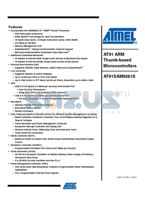 AT91SAM9261S-CJ datasheet - AT91 ARM Thumb-based Microcontrollers