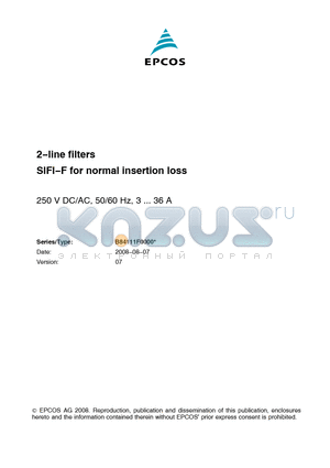 B84111F0000B116 datasheet - 2−line filters SIFI−F for normal insertion loss