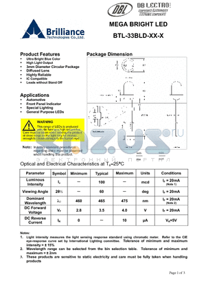 BTL-33BLD-B5-E datasheet - MEGA BRIGHT LED