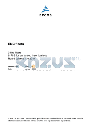 B84112B0000B010 datasheet - 2-line filters SIFI-B for enhanced insertion loss Rated current 1 to 20 A