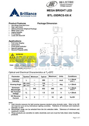 BTL-35DRCS-R4-H datasheet - MEGA BRIGHT LED