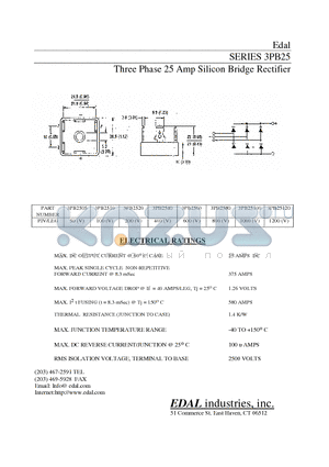 3PB2540 datasheet - Three Phase 25 Amp Silicon Bridge Rectifier