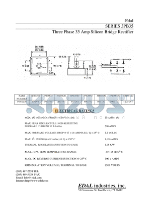 3PB3505 datasheet - Three Phase 35 Amp Silicon Bridge Rectifier