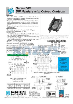 04-600-11 datasheet - DIP Headers with Coined Contacts