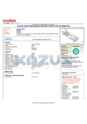 040-02-1601 datasheet - Flat Blade Crimp Terminal, Series 41422, Female, With Tin (Sn) Plated Brass Contact, 10-12 AWG, Reel Packaged