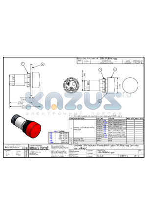 3PLBR1L-230D datasheet - Unibody LED Indicator Plastic Pilot Lights 3PLBRxL-yyy