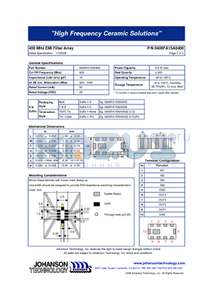 0400FA15A0400 datasheet - 400 MHz EMI Filter Array