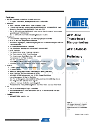 AT91SAM9G45_10 datasheet - AT91 ARM Thumb-based Microcontrollers