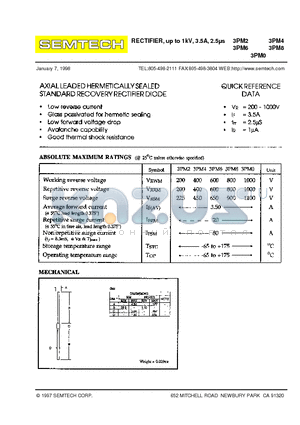 3PM0 datasheet - AXIAL LEADED HERMETICALLY SEALED STANDARD RECOVERY RECTIFIER DIODE