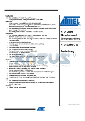 AT91SAM9G45_1 datasheet - AT91 ARM Thumb-based Microcontrollers