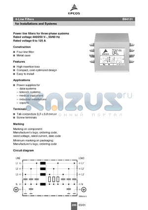 B84131 datasheet - 4-Line Filters for Installations and Systems