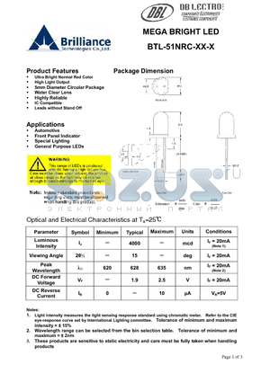 BTL-51NRC-O1-T datasheet - MEGA BRIGHT LED