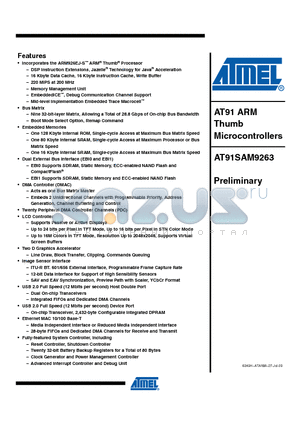 AT91SAM9263 datasheet - AT91 ARM Thumb Microcontrollers