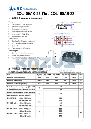 3QL100AK datasheet - Package with screw terminals Glass passivated chips