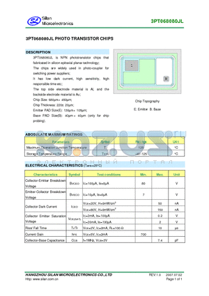 3PT068080JL datasheet - PHOTO TRANSISTOR CHIPS