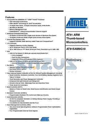 AT91SAM9G10_1 datasheet - AT91 ARM Thumb-based Microcontrollers