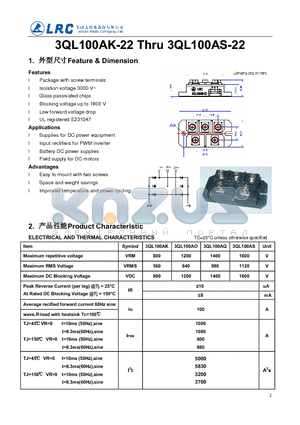 3QL100AS datasheet - Package with screw terminals Glass passivated chips