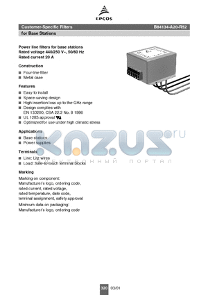 B84134-A20-R52 datasheet - Customer-Specific Filters for Base Stations