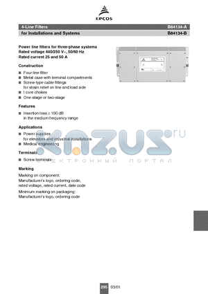 B84134-A25-G1 datasheet - 4-Line Filters for Installations and Systems