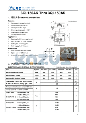 3QL150AO datasheet - Package with screw terminals Glass passivated chips