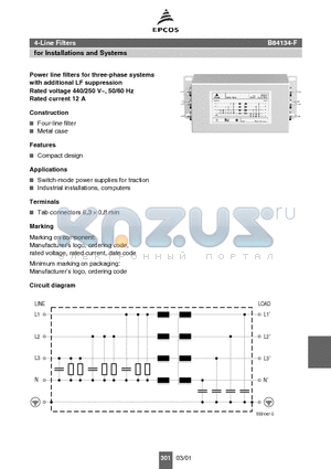 B84134-F datasheet - 4-Line Filters for Installations and Systems