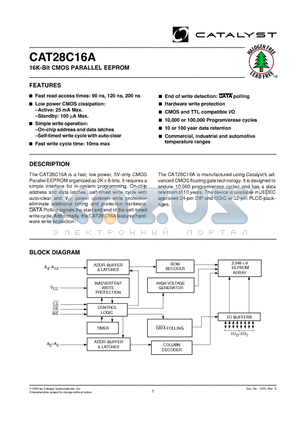 CAT25C16AGI-20T datasheet - 16K-Bit CMOS PARALLEL EEPROM