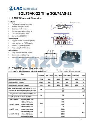 3QL75AK-22 datasheet - Package with screw terminals Glass passivated chips