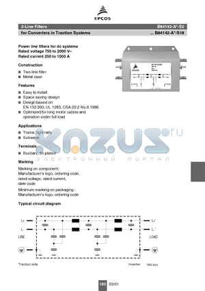 B84142-A1000-S18 datasheet - 72-Line Filters for Converters in Traction Systems