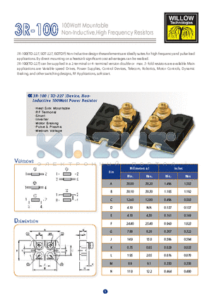 3R-100 datasheet - 100Watt Mountable Non-Inductive,High Frequency Resistors