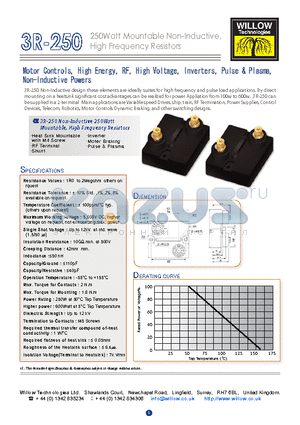 3R-250 datasheet - 250Watt Mountable Non-Inductive, High Frequency Resistors