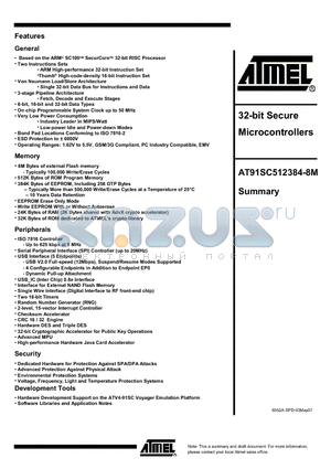 AT91SC512384-8M datasheet - 32-bit Secure Microcontrollers