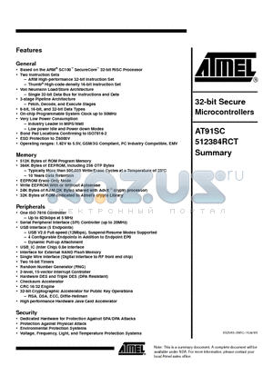 AT91SC512384RCT datasheet - 32-bit Secure Microcontrollers