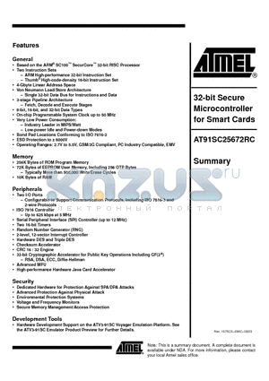 AT91SC25672RC datasheet - 32-bit Secure Microcontroller for Smart Cards