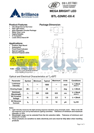 BTL-52NRC-O3-Q datasheet - MEGA BRIGHT LED