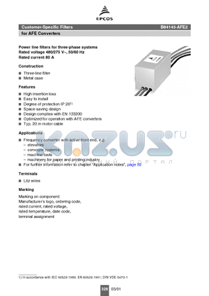 B84143-AFE2 datasheet - Customer-Specific Filters for AFE Converters