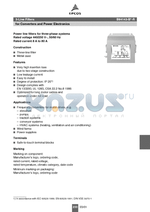 B84143-B16-R datasheet - 3-Line Filters for Converters and Power Electronics