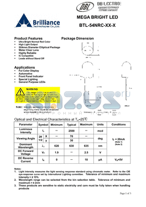 BTL-54NRC-O3-R datasheet - MEGA BRIGHT LED