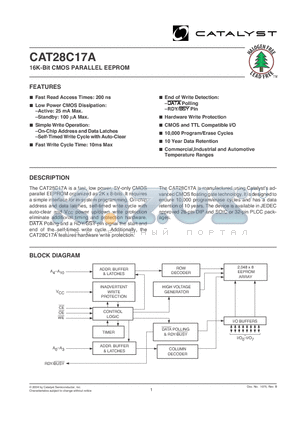 CAT25C17AGA-20T datasheet - 16K-Bit CMOS PARALLEL EEPROM