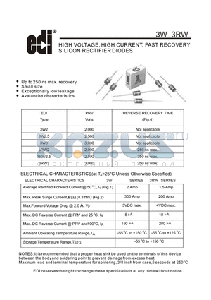 3RW2 datasheet - HIGH VOLTAGE, HIGH CURRENT, FAST RECOVERY SILICON RECTIFIER DIODES