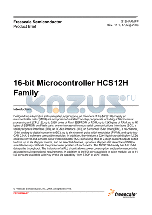 3S12HZ256 datasheet - 16-bit Microcontroller